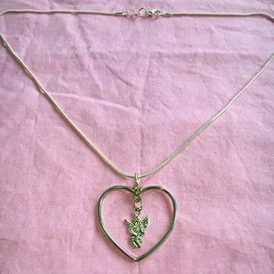 .925 Sterling Silver Heart Framed Cherub Necklace